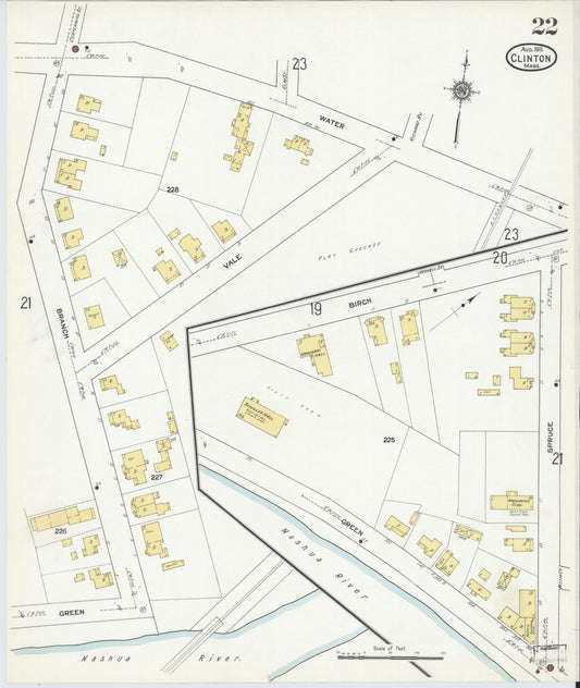 Sanborn Fire Insurance Map from Clinton, Worcester County, Massachusetts (1911), Sheet #0022 - Historic Sanborn Fire Insurance Map Print, vintage old map wall art, antique decor, genealogy gift, Massachusetts Massachusetts map