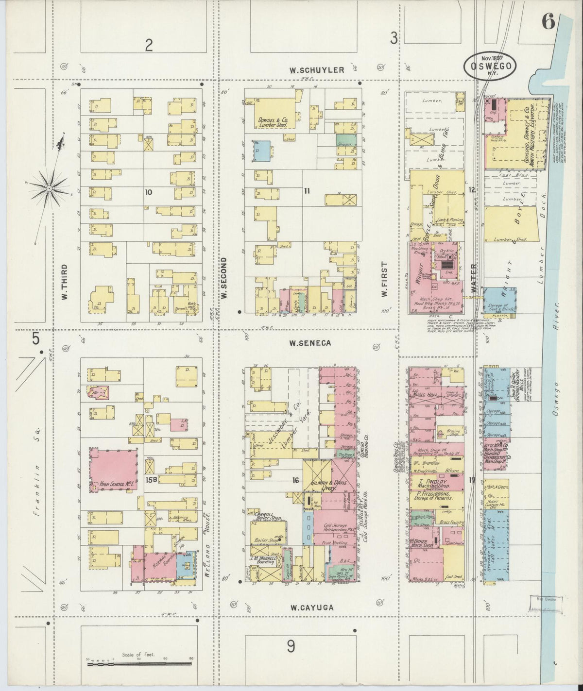 Sanborn Fire Insurance Map from Oswego, Oswego County, New York (1897), Sheet #0006 - Complete Map Set gallery image, historic Sanborn map, vintage wall art, New York New York