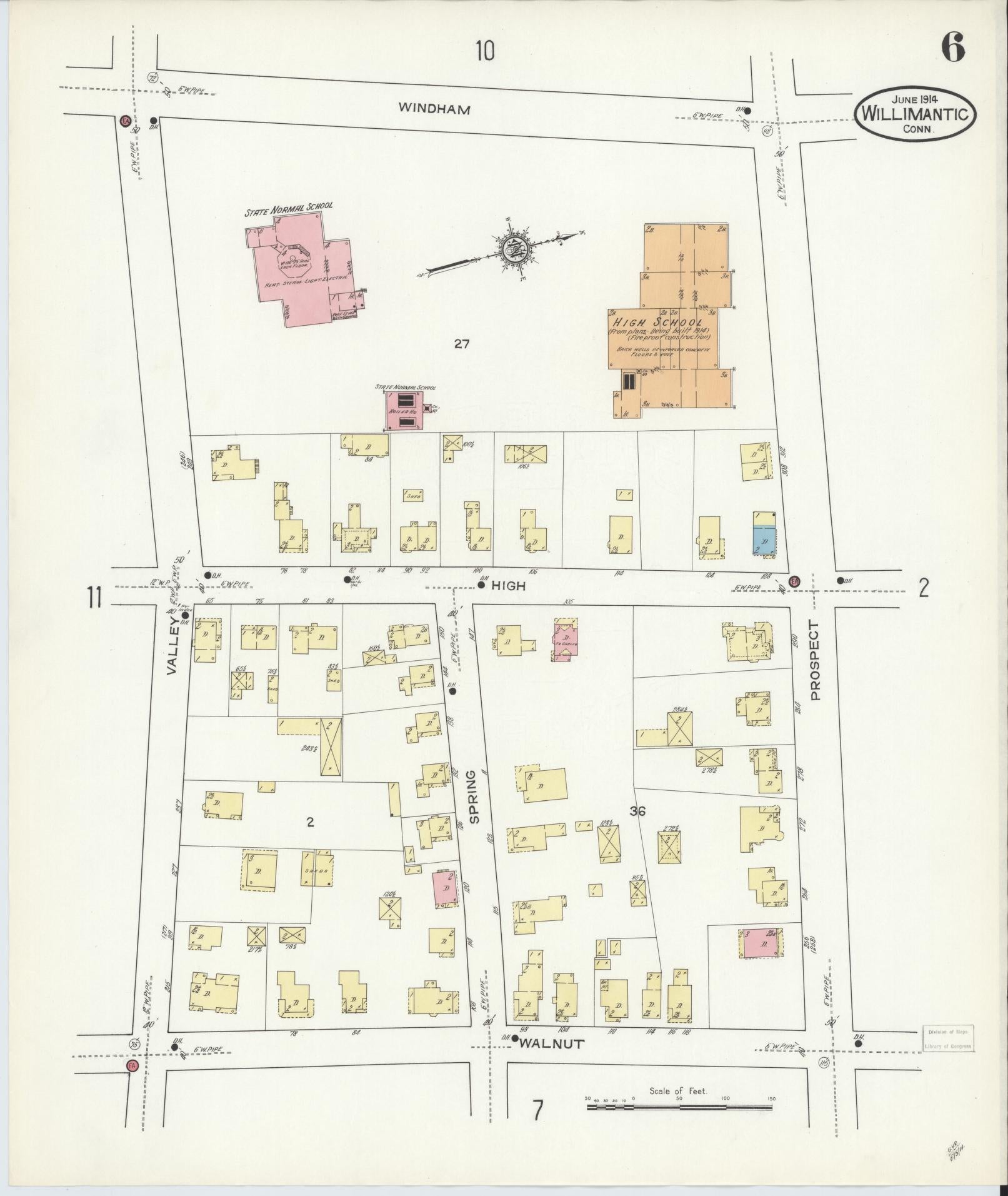 Sanborn Fire Insurance Map from Willimantic, Windham County, Connecticut (1914), Sheet #0006 - Historic Sanborn Fire Insurance Map Print, vintage old map wall art, antique decor, genealogy gift, Connecticut Connecticut map