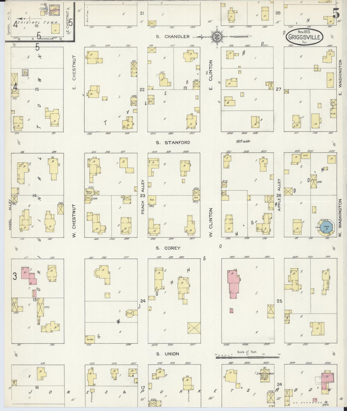 Sanborn Fire Insurance Map from Griggsville, Pike County, Illinois (1913), Sheet #0005 - Historic Sanborn Fire Insurance Map Print, vintage old map wall art, antique decor, genealogy gift, Illinois Illinois map