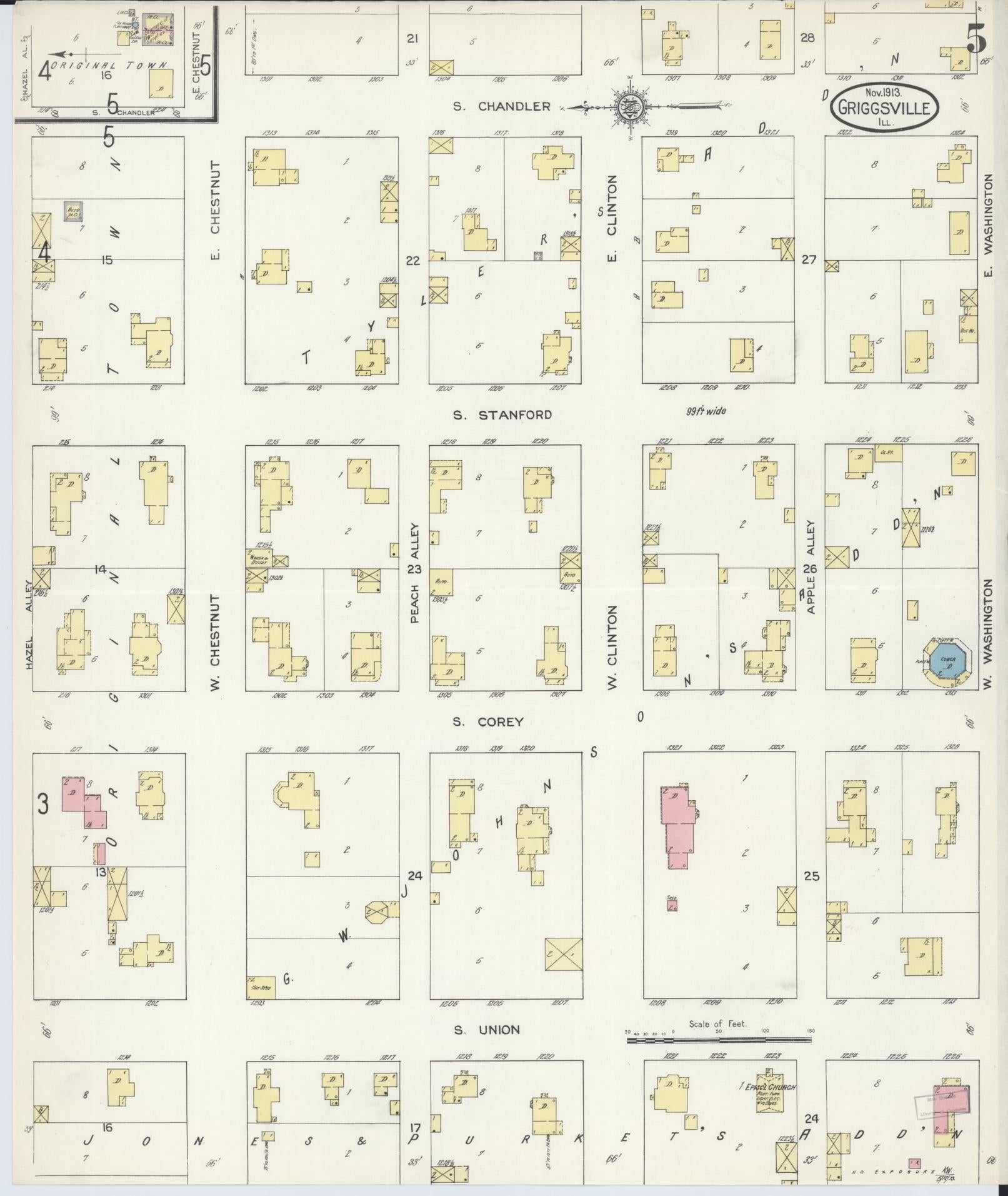 Sanborn Fire Insurance Map from Griggsville, Pike County, Illinois (1913), Sheet #0005 - Historic Sanborn Fire Insurance Map Print, vintage old map wall art, antique decor, genealogy gift, Illinois Illinois map