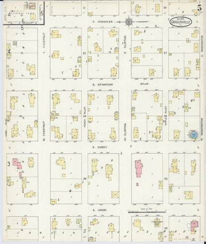 Sanborn Fire Insurance Map from Griggsville, Pike County, Illinois (1913), Sheet #0005 - Historic Sanborn Fire Insurance Map Print, vintage old map wall art, antique decor, genealogy gift, Illinois Illinois map
