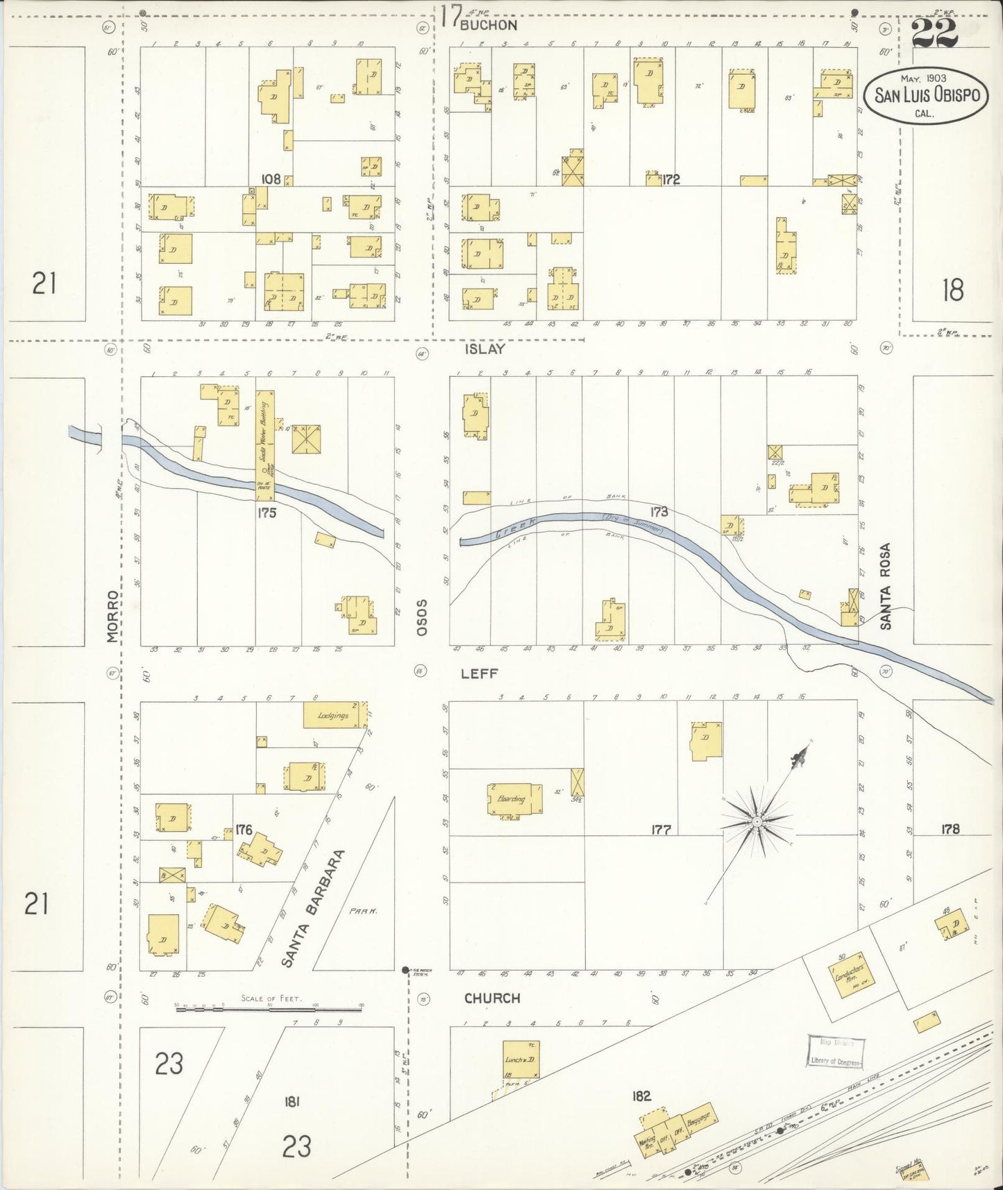 Sanborn Fire Insurance Map from San Luis Obispo, San Luis Obispo County, California (1903), Sheet #0022 - Complete Map Set gallery image, historic Sanborn map, vintage wall art, California California