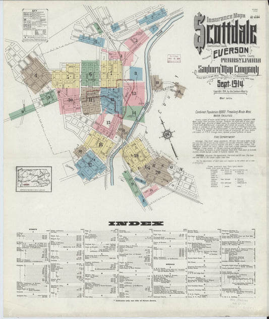 Sanborn Fire Insurance Map from Scottdale, Westmoreland County, Pennsylvania (1914), Sheet #0001 - Historic Sanborn Fire Insurance Map Print, vintage old map wall art, antique decor, genealogy gift, Pennsylvania Pennsylvania map