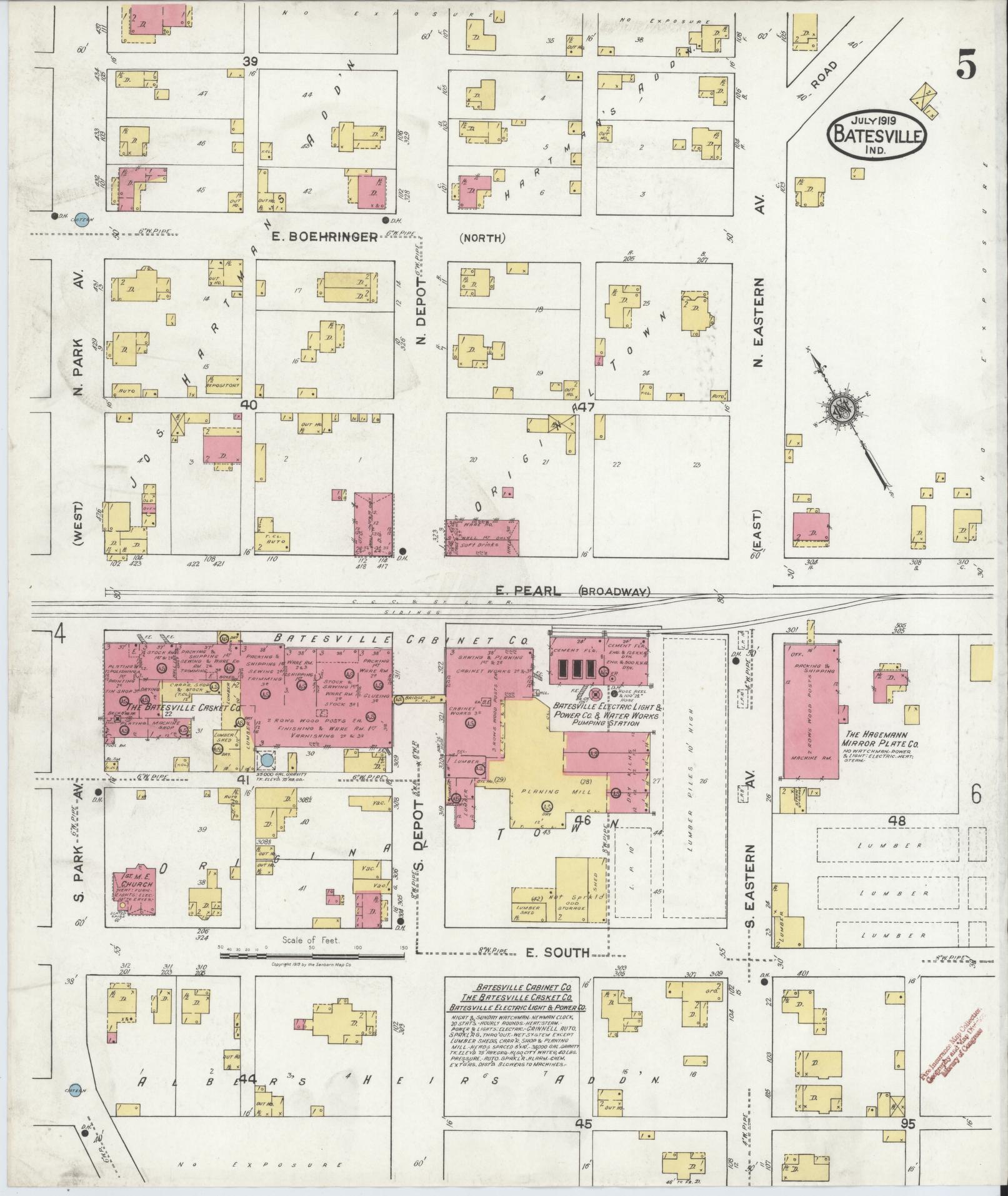 Sanborn Fire Insurance Map from Batesville, Ripley County, Indiana (1919), Sheet #0005 - Complete Map Set gallery image, historic Sanborn map, vintage wall art, Indiana Indiana