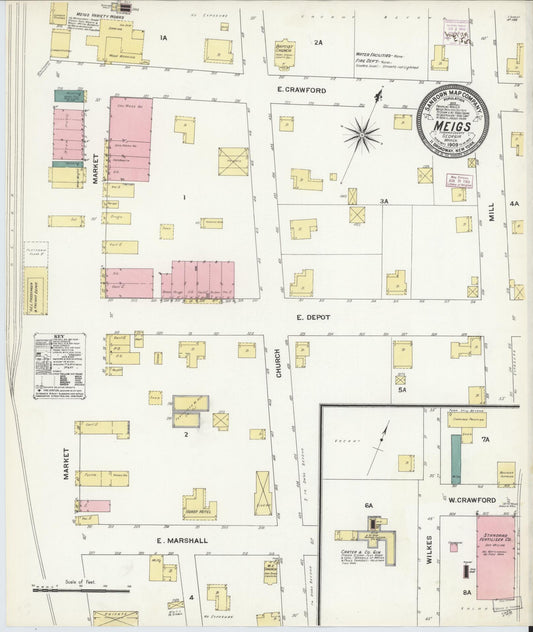 Sanborn Fire Insurance Map from Meigs, Thomas County, Georgia (1909), Sheet #0001 - Historic Sanborn Fire Insurance Map Print, vintage old map wall art, antique decor, genealogy gift, Georgia Georgia map
