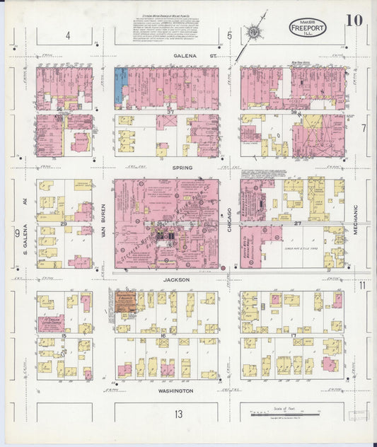 Sanborn Fire Insurance Map from Freeport, Stephenson County, Illinois (1918), Sheet #0010 - Historic Sanborn Fire Insurance Map Print, vintage old map wall art, antique decor, genealogy gift, Illinois Illinois map