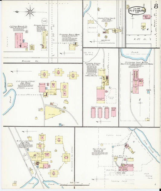 Sanborn Fire Insurance Map from Pittsburg, Crawford County, Kansas (1892), Sheet #0008 - Historic Sanborn Fire Insurance Map Print, vintage old map wall art, antique decor, genealogy gift, Kansas Kansas map