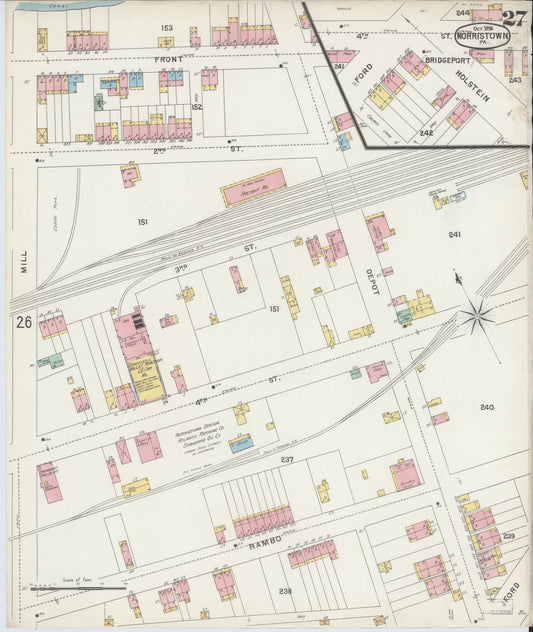 Sanborn Fire Insurance Map from Norristown, Montgomery County, Pennsylvania (1896), Sheet #0027 - Historic Sanborn Fire Insurance Map Print, vintage old map wall art, antique decor, genealogy gift, Pennsylvania Pennsylvania map