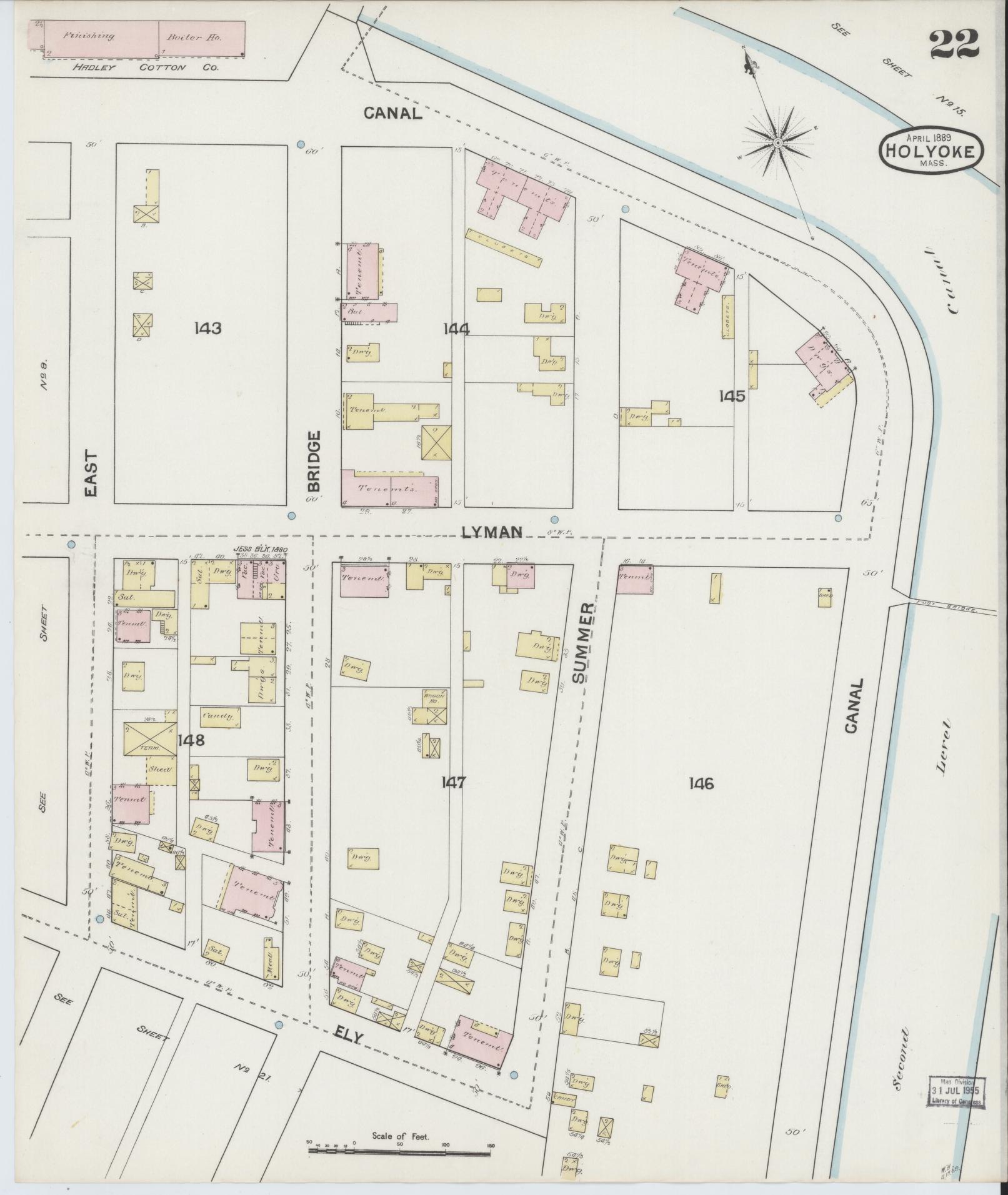 Sanborn Fire Insurance Map from Holyoke, Hampden County, Massachusetts (1889), Sheet #0022 - Complete Map Set gallery image, historic Sanborn map, vintage wall art, Massachusetts Massachusetts