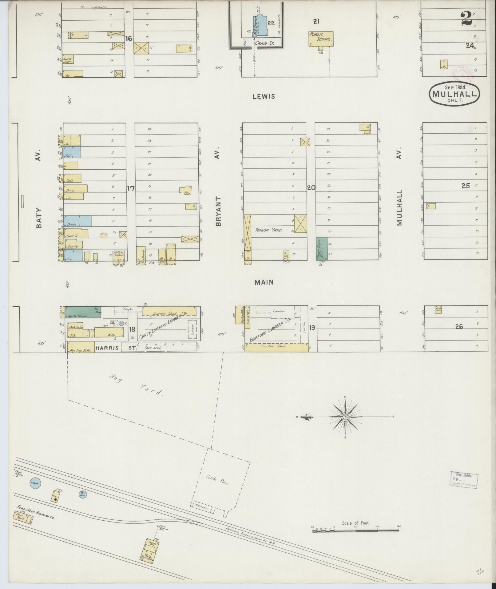 Sanborn Fire Insurance Map from Mulhall, Logan County, Oklahoma (1894), Sheet #0002 - Complete Map Set gallery image, historic Sanborn map, vintage wall art, Oklahoma Oklahoma