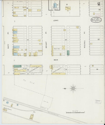 Sanborn Fire Insurance Map from Mulhall, Logan County, Oklahoma (1894), Sheet #0002 - Complete Map Set gallery image, historic Sanborn map, vintage wall art, Oklahoma Oklahoma