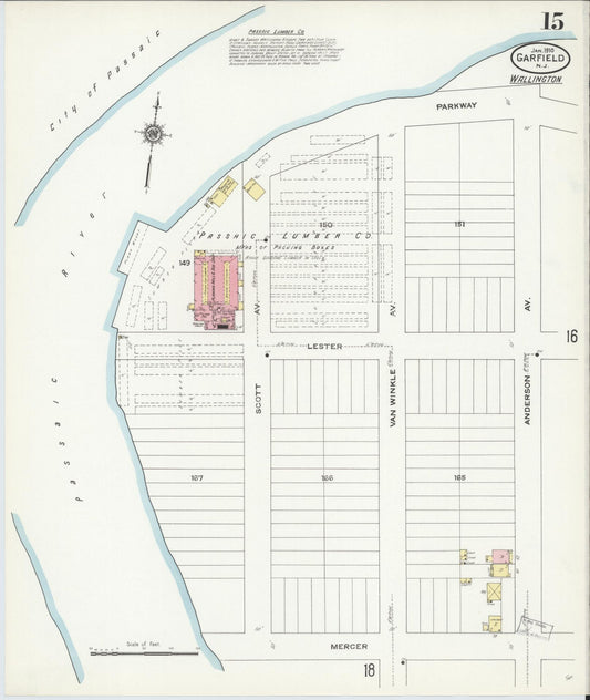 Sanborn Fire Insurance Map from Garfield, Bergen County, New Jersey (1910), Sheet #0015 - Historic Sanborn Fire Insurance Map Print, vintage old map wall art, antique decor, genealogy gift, New Jersey New Jersey map