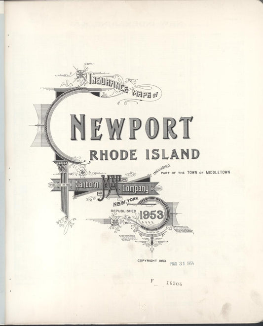 Sanborn Fire Insurance Map from Newport, Newport County, Rhode Island (1953), Sheet #0001 - Historic Sanborn Fire Insurance Map Print, vintage old map wall art, antique decor, genealogy gift, Rhode Island Rhode Island map