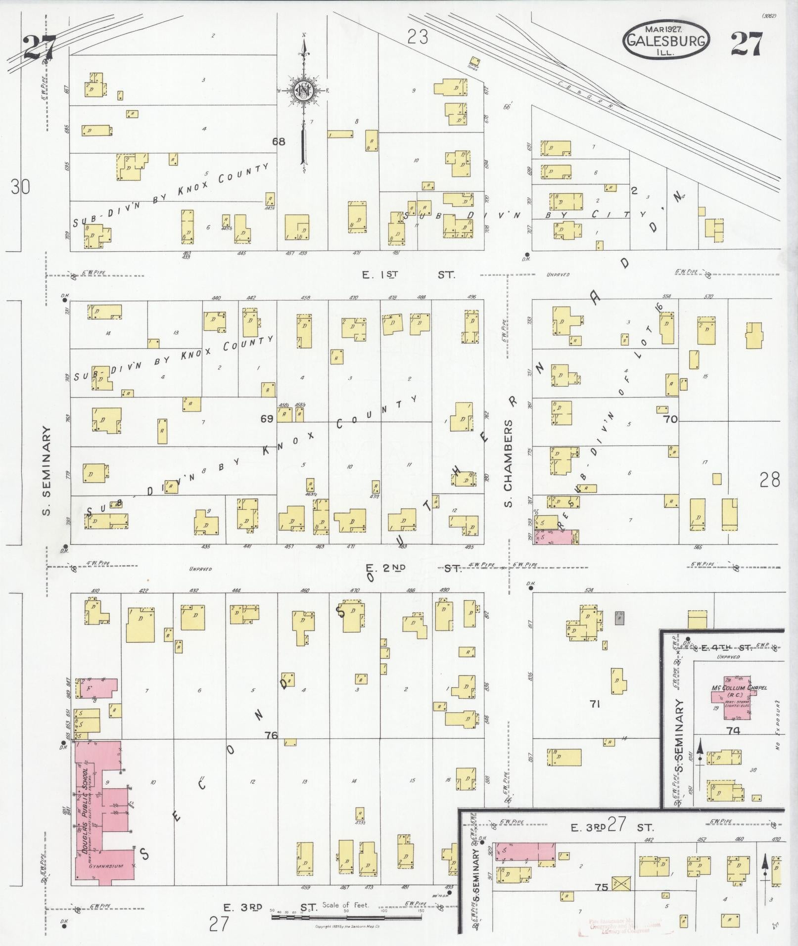 Sanborn Fire Insurance Map from Galesburg, Knox County, Illinois (1927), Sheet #0027 - Complete Map Set gallery image, historic Sanborn map, vintage wall art, Illinois Illinois