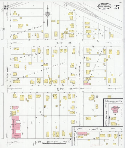 Sanborn Fire Insurance Map from Galesburg, Knox County, Illinois (1927), Sheet #0027 - Complete Map Set gallery image, historic Sanborn map, vintage wall art, Illinois Illinois