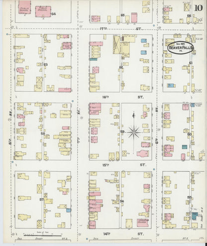 Sanborn Fire Insurance Map from Beaver Falls, Beaver County, Pennsylvania (1891), Sheet #0010 - Complete Map Set gallery image, historic Sanborn map, vintage wall art, Pennsylvania Pennsylvania