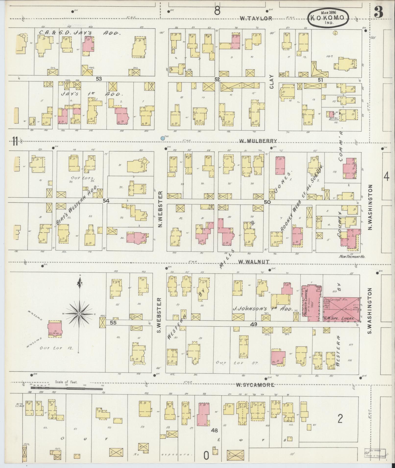 Sanborn Fire Insurance Map from Kokomo, Howard County, Indiana (1896), Sheet #0003 - Complete Map Set gallery image, historic Sanborn map, vintage wall art, Indiana Indiana