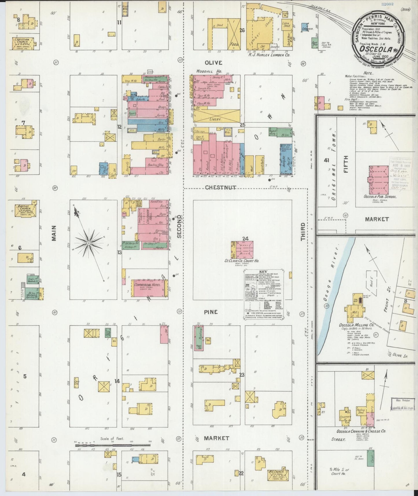 Sanborn Fire Insurance Map from Osceola, Saint Clair County, Missouri (1900), Sheet #0001 - Historic Sanborn Fire Insurance Map Print, vintage old map wall art, antique decor, genealogy gift, Missouri Missouri map