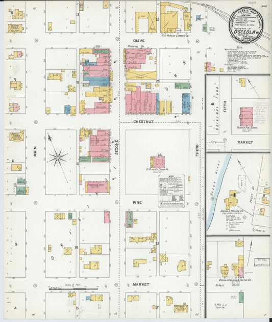 Sanborn Fire Insurance Map from Osceola, Saint Clair County, Missouri (1900), Sheet #0001 - Historic Sanborn Fire Insurance Map Print, vintage old map wall art, antique decor, genealogy gift, Missouri Missouri map