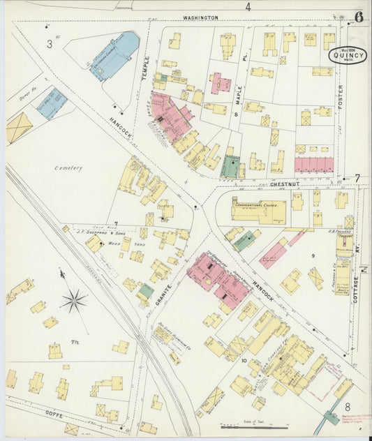Sanborn Fire Insurance Map from Quincy, Norfolk County, Massachusetts (1896), Sheet #0006 - Historic Sanborn Fire Insurance Map Print, vintage old map wall art, antique decor, genealogy gift, Massachusetts Massachusetts map