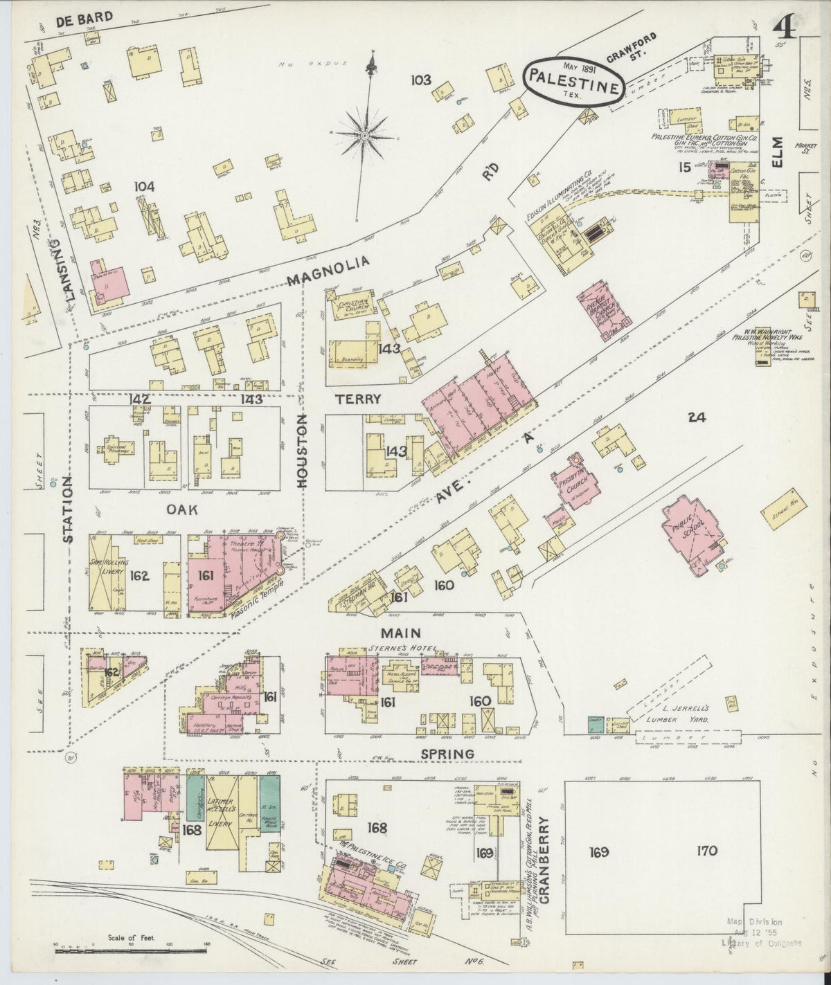 Sanborn Fire Insurance Map from Palestine, Anderson County, Texas (1891), Sheet #0004 - Complete Map Set gallery image, historic Sanborn map, vintage wall art, Texas Texas