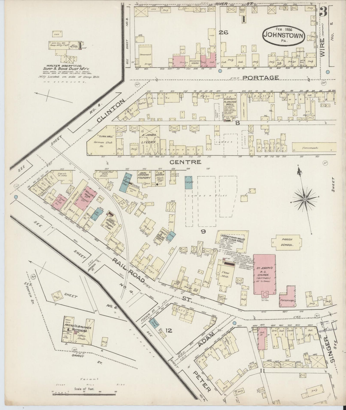Sanborn Fire Insurance Map from Johnstown, Cambria County, Pennsylvania (1886), Sheet #0003 - Complete Map Set gallery image, historic Sanborn map, vintage wall art, Pennsylvania Pennsylvania