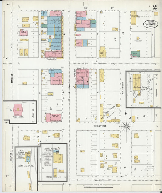 Sanborn Fire Insurance Map from Caldwell, Sumner County, Kansas (1899), Sheet #0002 - Historic Sanborn Fire Insurance Map Print, vintage old map wall art, antique decor, genealogy gift, Kansas Kansas map
