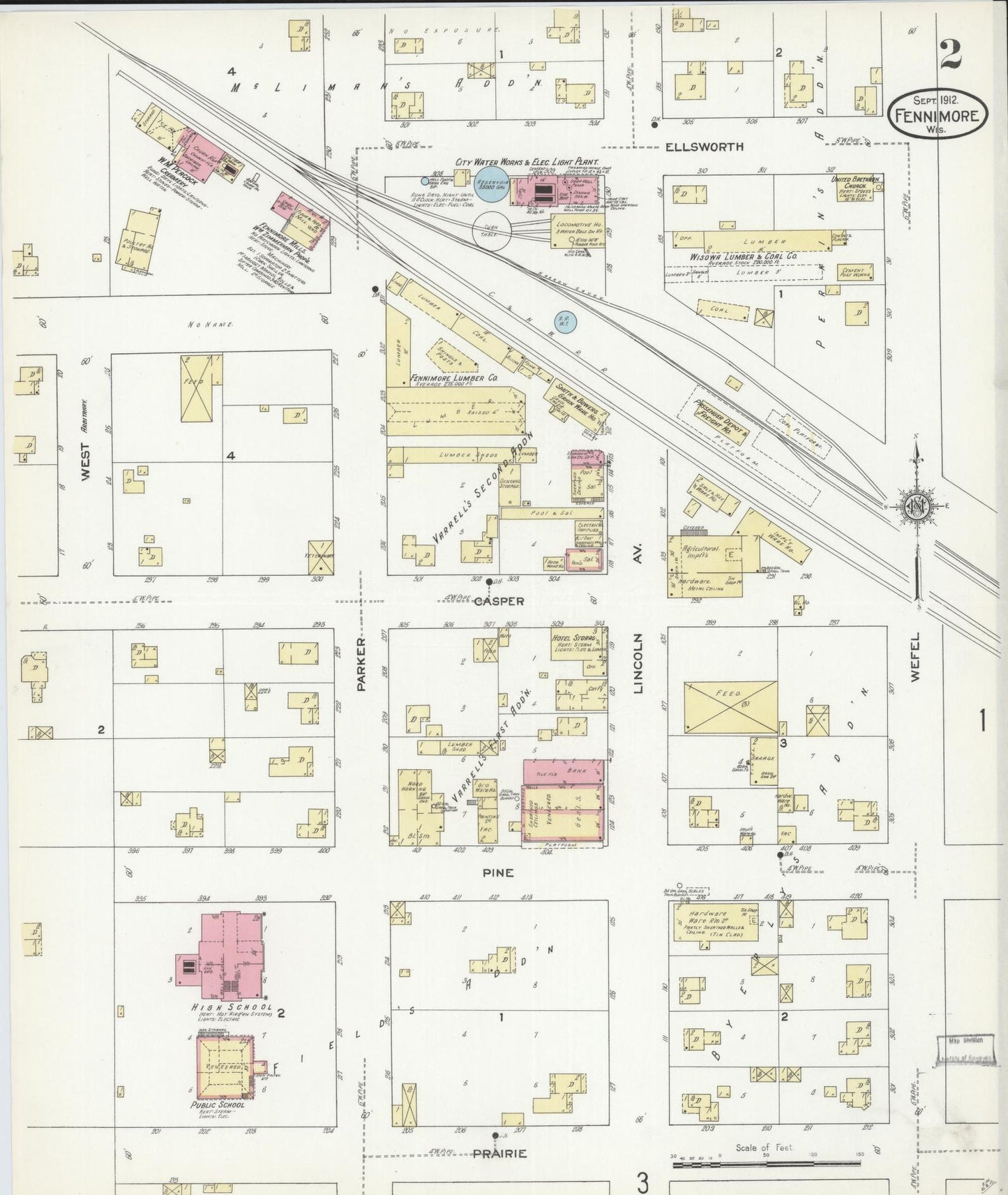 Sanborn Fire Insurance Map from Fennimore, Grant County, Wisconsin (1912), Sheet #0002 - Historic Sanborn Fire Insurance Map Print, vintage old map wall art, antique decor, genealogy gift, Wisconsin Wisconsin map