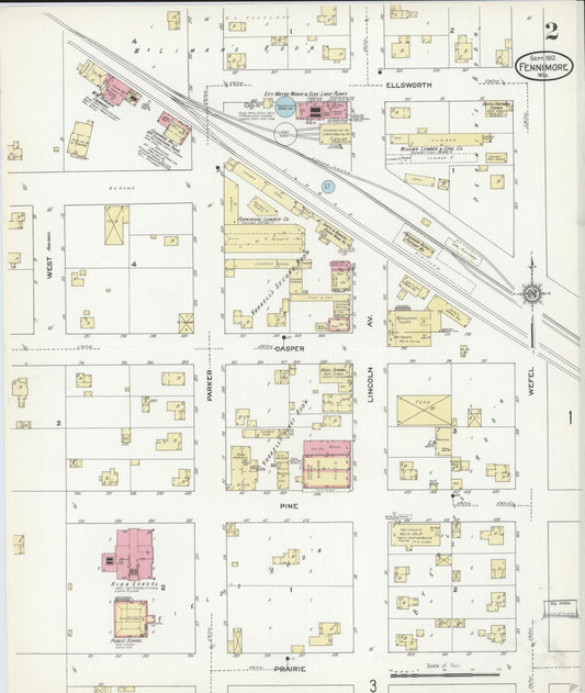Sanborn Fire Insurance Map from Fennimore, Grant County, Wisconsin (1912), Sheet #0002 - Historic Sanborn Fire Insurance Map Print, vintage old map wall art, antique decor, genealogy gift, Wisconsin Wisconsin map