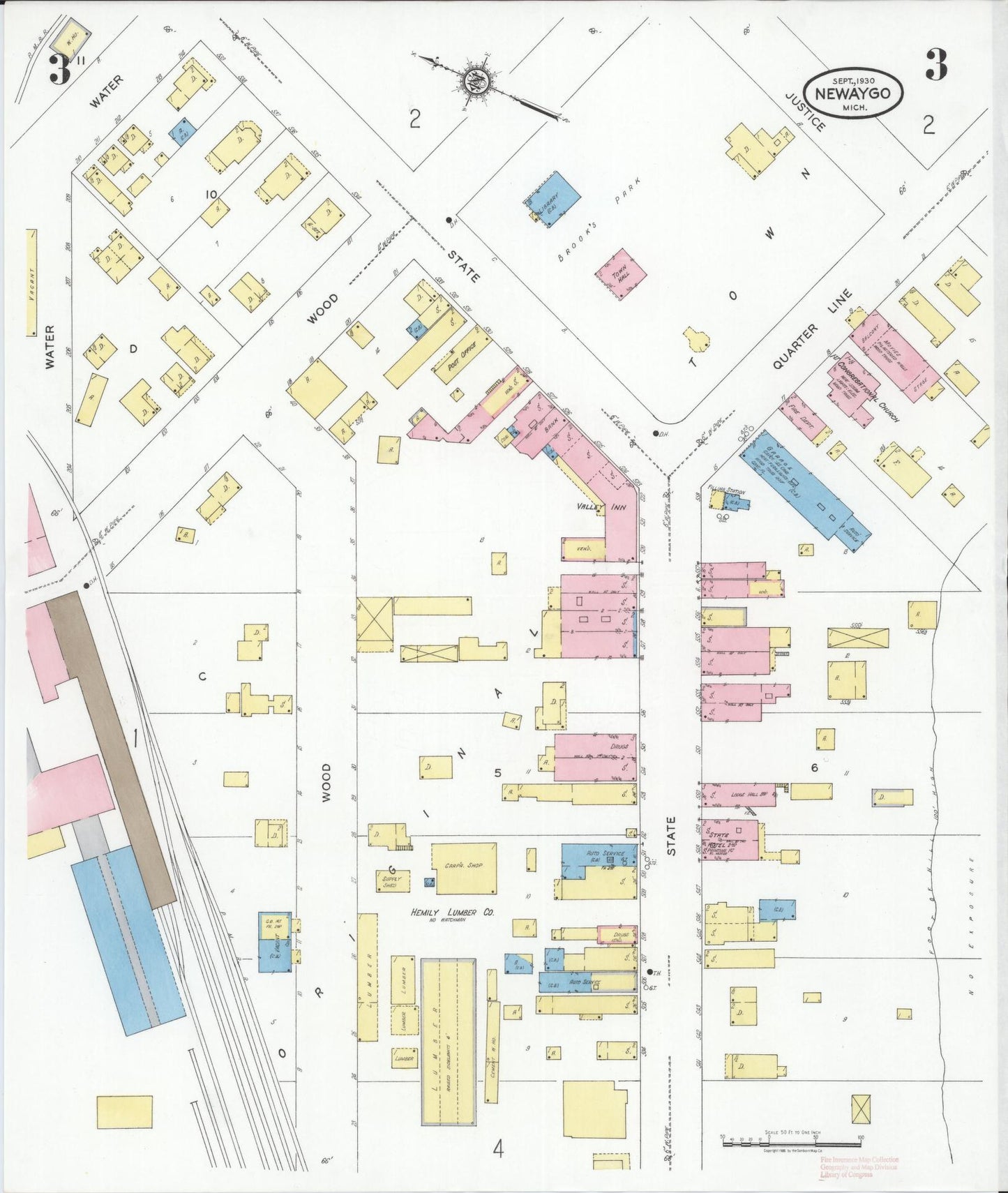 Sanborn Fire Insurance Map from Newaygo, Newaygo County, Michigan (1930), Sheet #0003 - Complete Map Set gallery image, historic Sanborn map, vintage wall art, Michigan Michigan