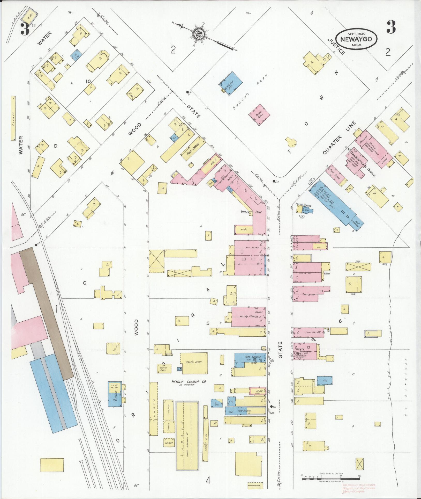 Sanborn Fire Insurance Map from Newaygo, Newaygo County, Michigan (1930), Sheet #0003 - Complete Map Set gallery image, historic Sanborn map, vintage wall art, Michigan Michigan