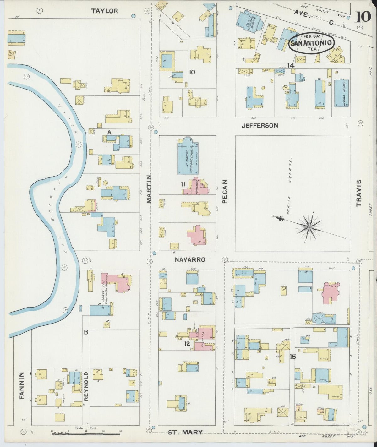 Sanborn Fire Insurance Map from San Antonio, Bexar County, Texas (1892), Sheet #0010 - Complete Map Set gallery image, historic Sanborn map, vintage wall art, Texas Texas