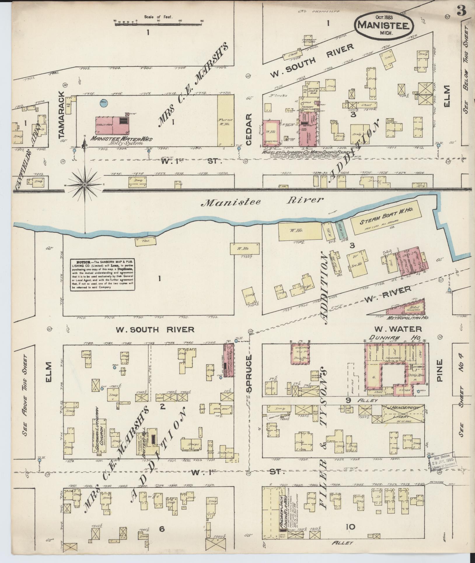 Sanborn Fire Insurance Map from Manistee, Manistee County, Michigan (1883), Sheet #0003 - Complete Map Set gallery image, historic Sanborn map, vintage wall art, Michigan Michigan