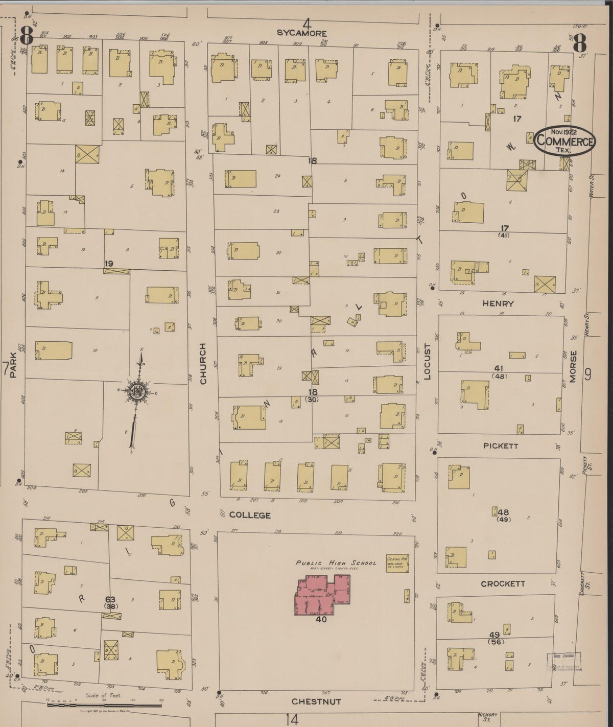 Sanborn Fire Insurance Map from Commerce, Hunt County, Texas (1922), Sheet #0008 - Complete Map Set gallery image, historic Sanborn map, vintage wall art, Texas Texas