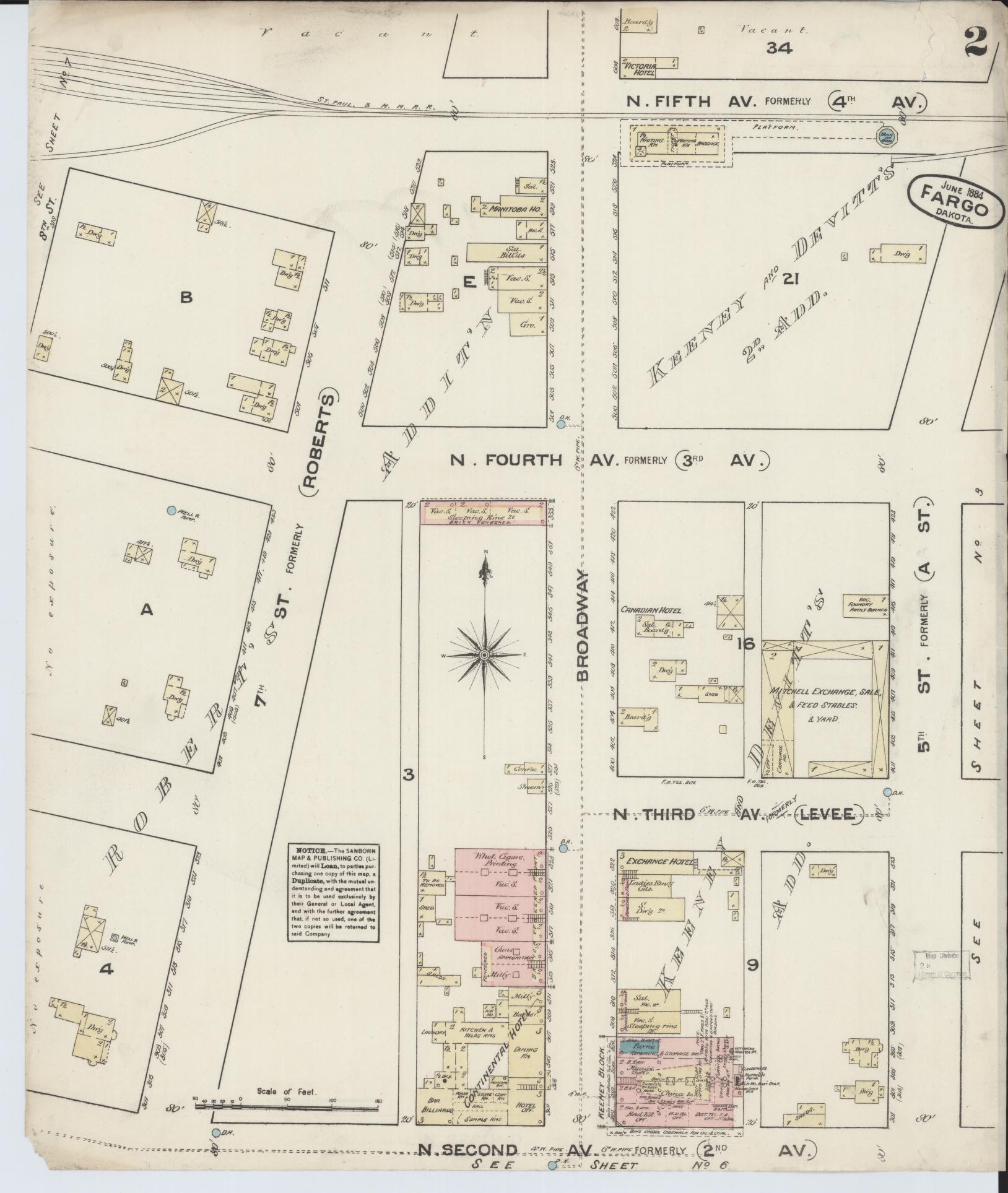 Sanborn Fire Insurance Map from Fargo, Cass County, North Dakota (1884), Sheet #0002 - Historic Sanborn Fire Insurance Map Print, vintage old map wall art, antique decor, genealogy gift, North Dakota North Dakota map