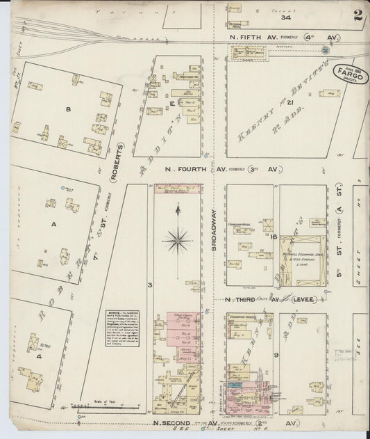 Sanborn Fire Insurance Map from Fargo, Cass County, North Dakota (1884), Sheet #0002 - Historic Sanborn Fire Insurance Map Print, vintage old map wall art, antique decor, genealogy gift, North Dakota North Dakota map