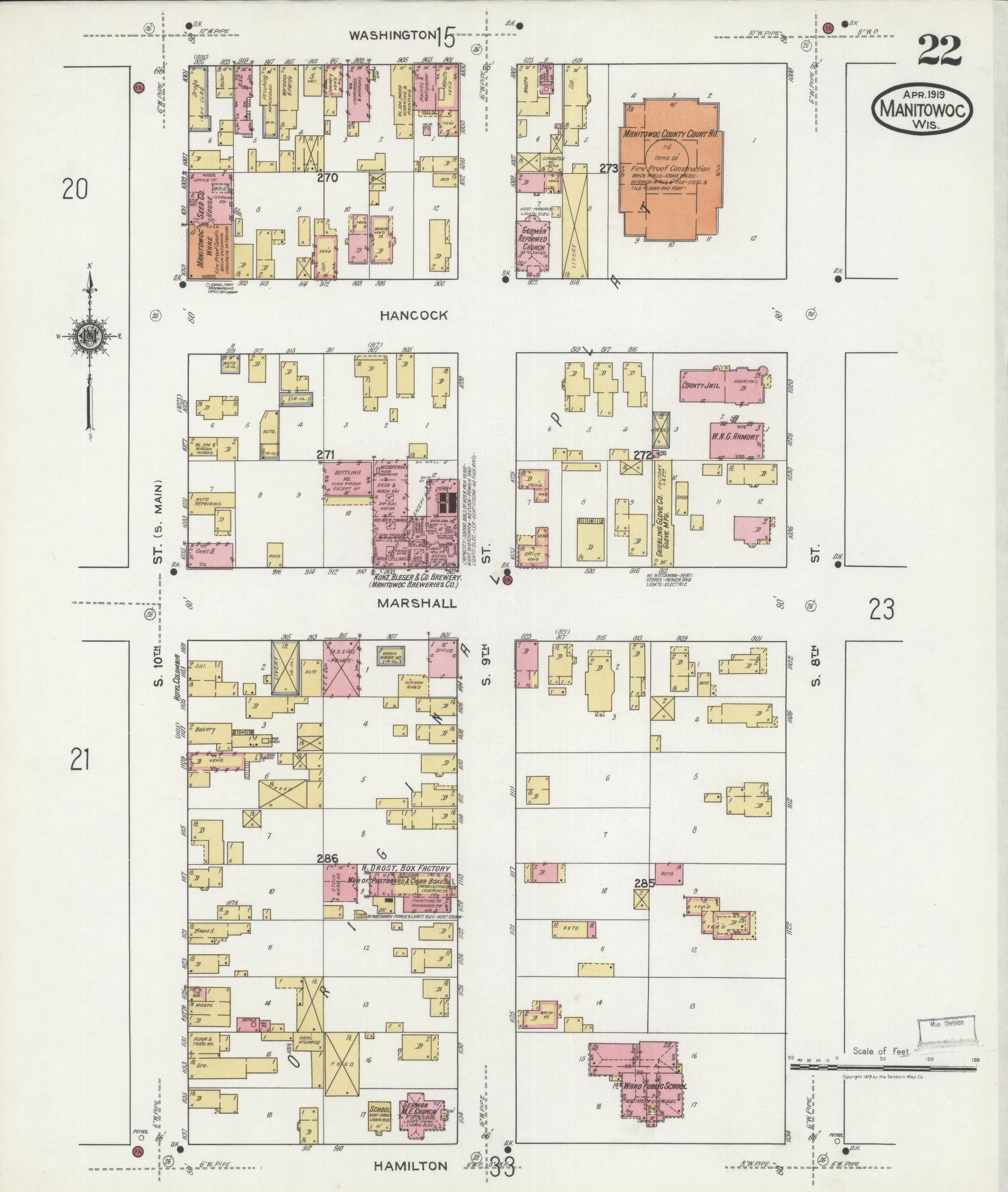 Sanborn Fire Insurance Map from Manitowoc, Manitowoc County, Wisconsin (1919), Sheet #0022 - Complete Map Set gallery image, historic Sanborn map, vintage wall art, Wisconsin Wisconsin