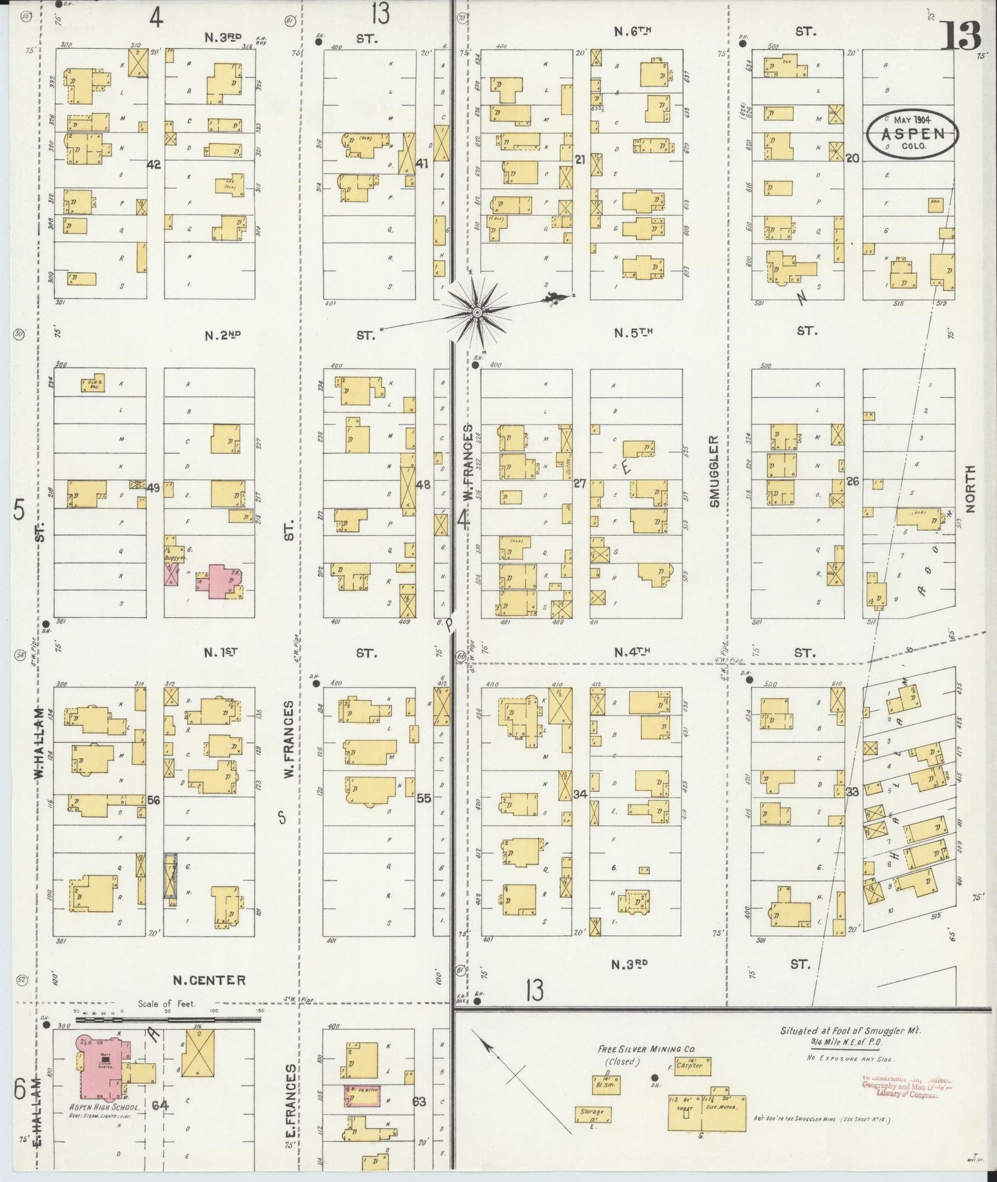 Sanborn Fire Insurance Map from Aspen, Pitkin County, Colorado (1904), Sheet #0013 - Complete Map Set gallery image, historic Sanborn map, vintage wall art, Colorado Colorado