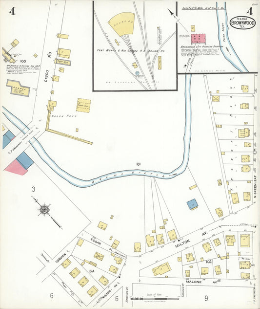 Sanborn Fire Insurance Map from Brownwood, Brown County, Texas (1923), Sheet #0004 - Historic Sanborn Fire Insurance Map Print, vintage old map wall art, antique decor, genealogy gift, Texas Texas map