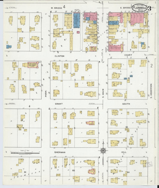 Sanborn Fire Insurance Map from Plainwell, Allegan County, Michigan (1918), Sheet #0003 - Historic Sanborn Fire Insurance Map Print, vintage old map wall art, antique decor, genealogy gift, Michigan Michigan map