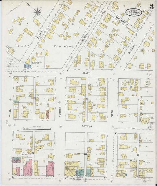 Sanborn Fire Insurance Map from Red Wing, Goodhue County, Minnesota (1895), Sheet #0003 - Historic Sanborn Fire Insurance Map Print, vintage old map wall art, antique decor, genealogy gift, Minnesota Minnesota map