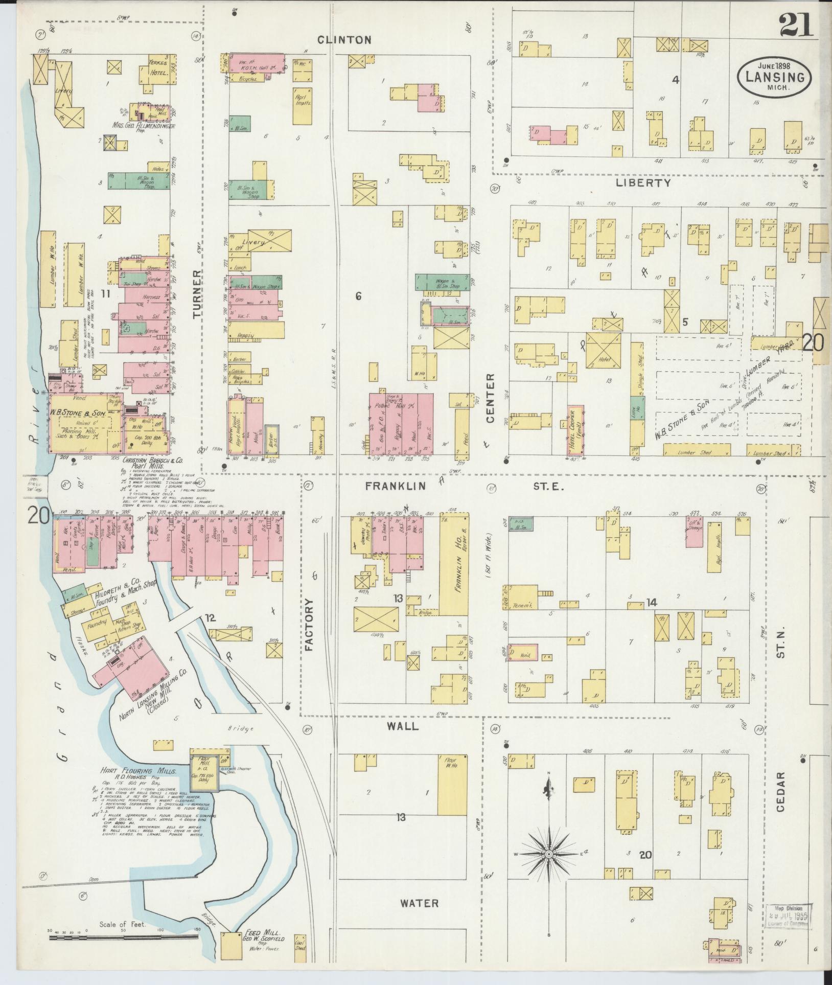 Sanborn Fire Insurance Map from Lansing, Ingham County, Michigan (1898), Sheet #0021 - Historic Sanborn Fire Insurance Map Print, vintage old map wall art, antique decor, genealogy gift, Michigan Michigan map