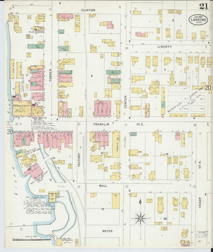 Sanborn Fire Insurance Map from Lansing, Ingham County, Michigan (1898), Sheet #0021 - Historic Sanborn Fire Insurance Map Print, vintage old map wall art, antique decor, genealogy gift, Michigan Michigan map