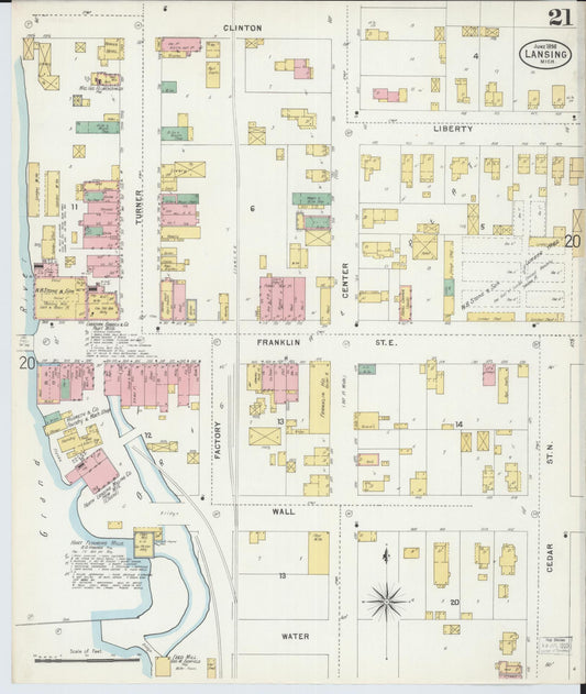 Sanborn Fire Insurance Map from Lansing, Ingham County, Michigan (1898), Sheet #0021 - Historic Sanborn Fire Insurance Map Print, vintage old map wall art, antique decor, genealogy gift, Michigan Michigan map