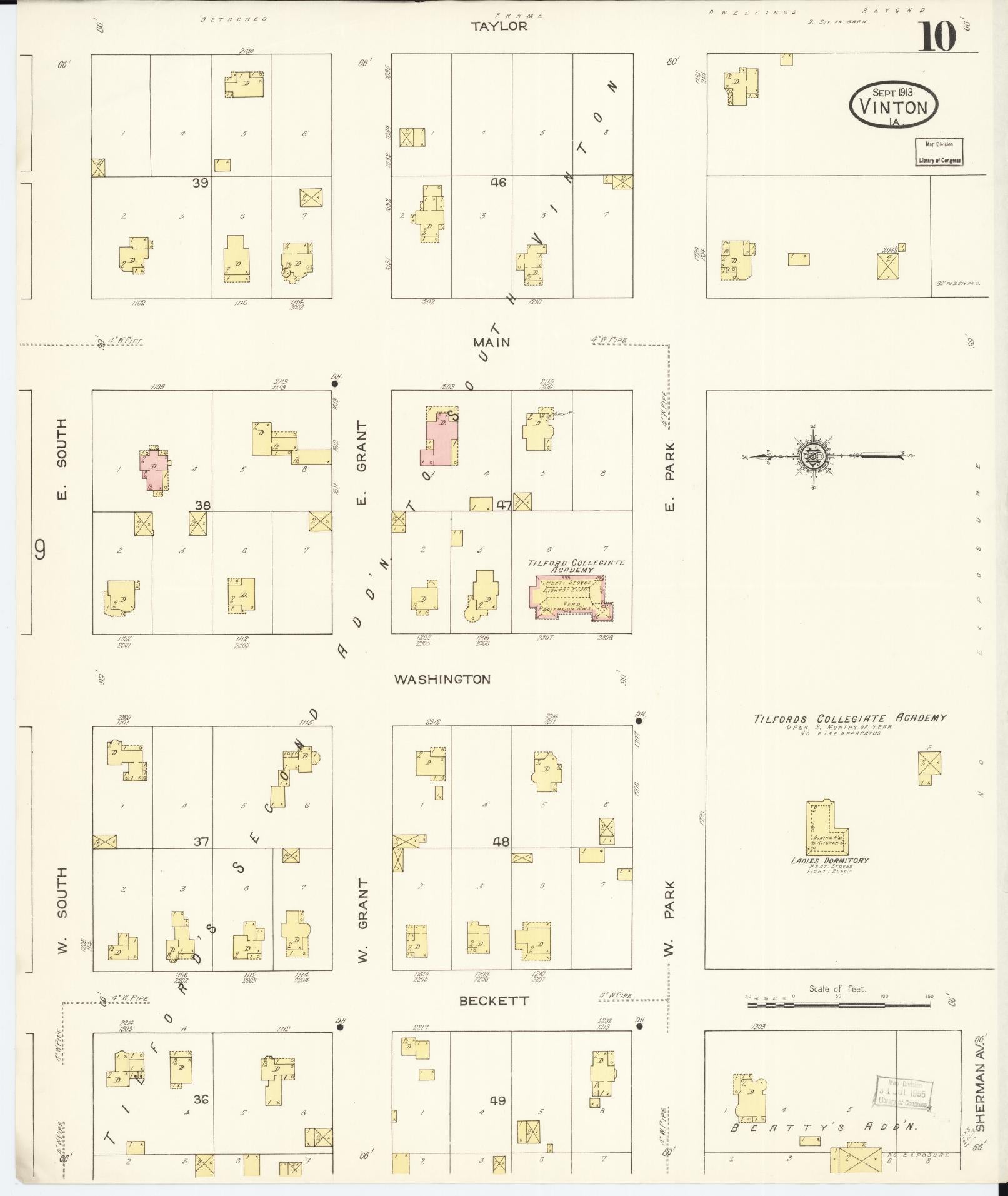 Sanborn Fire Insurance Map from Vinton, Benton County, Iowa (1913), Sheet #0010 - Historic Sanborn Fire Insurance Map Print, vintage old map wall art