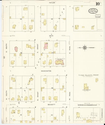 Sanborn Fire Insurance Map from Vinton, Benton County, Iowa (1913), Sheet #0010 - Historic Sanborn Fire Insurance Map Print, vintage old map wall art