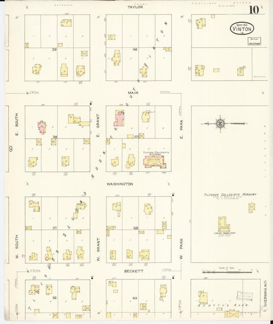Sanborn Fire Insurance Map from Vinton, Benton County, Iowa (1913), Sheet #0010 - Historic Sanborn Fire Insurance Map Print, vintage old map wall art