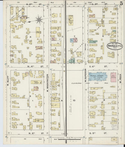 Sanborn Fire Insurance Map from Marquette, Marquette County, Michigan (1888), Sheet #0005 - Historic Sanborn Fire Insurance Map Print, vintage old map wall art, antique decor, genealogy gift, Michigan Michigan map