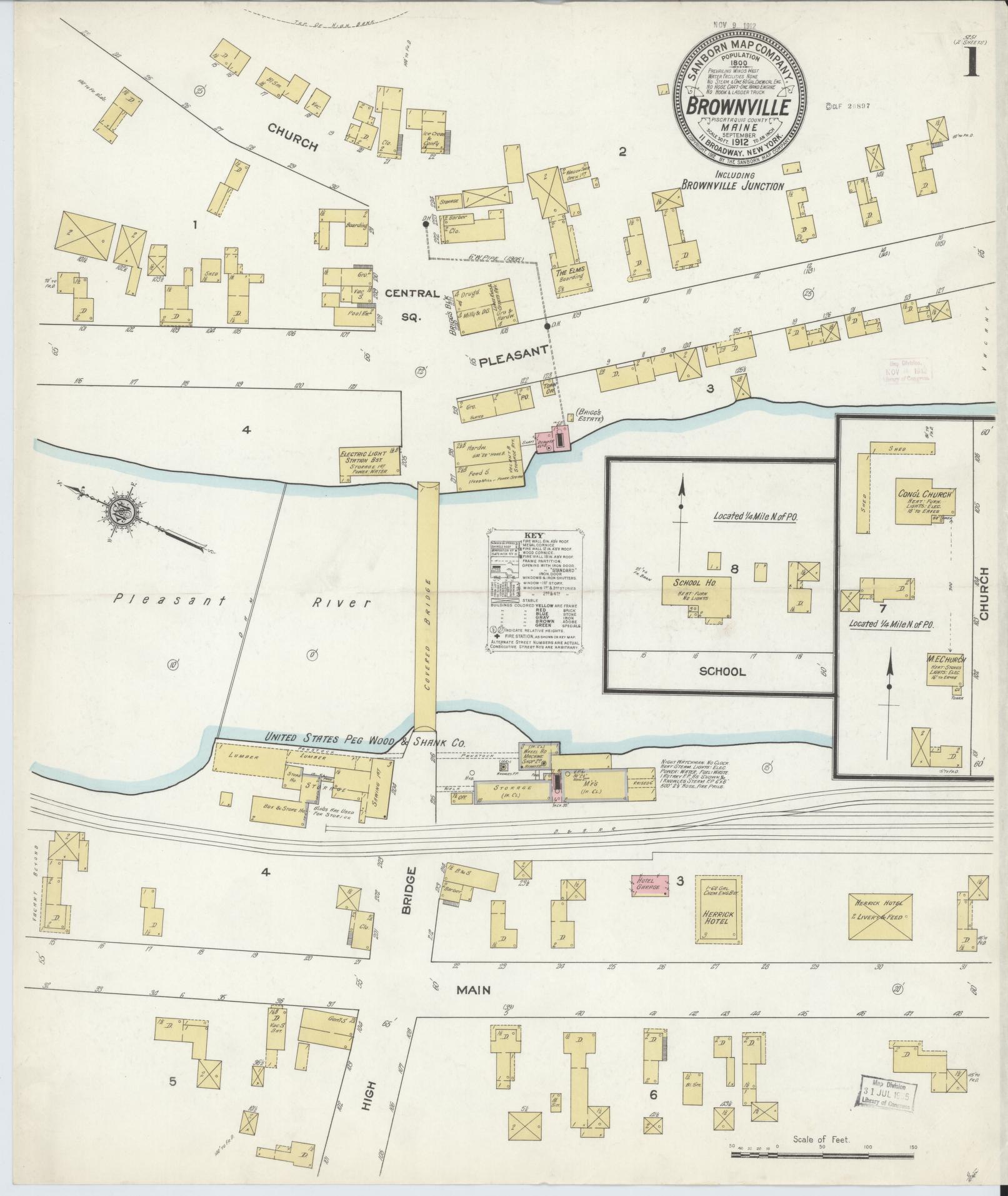 Sanborn Fire Insurance Map from Brownville, Piscataquis County, Maine. (1912) – Historic Sanborn Fire Insurance Map Print